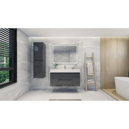 MOENO 48" HIGH GLOSS GREY WALL MOUNTED MODERN BATHROOM VANITY WITH REEINFORCED ACRYLIC SINK