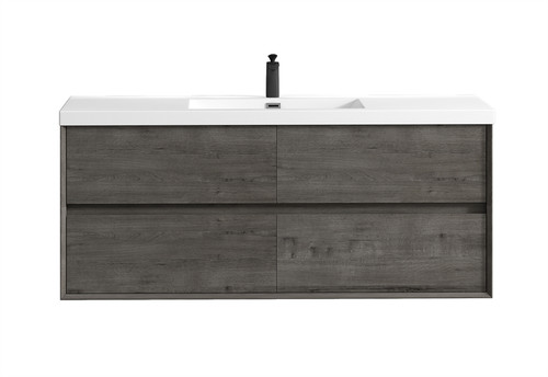 SLIM 60" SINGLE SINK SMOKE OAK WALL MOUNTED VANITY WITH REINFORCED ACRYLIC SINKS