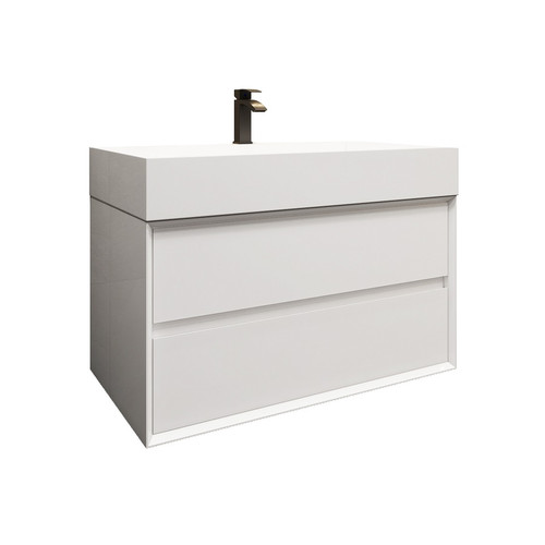 MAX 36" Gloss White Wall Mounted Bath Vanity with 16 Acrylic Sink