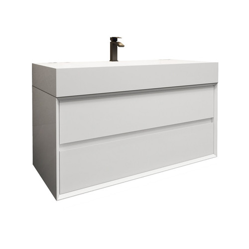 MAX 42" Gloss White Wall Mounted Bath Vanity with 16 Acrylic Sink