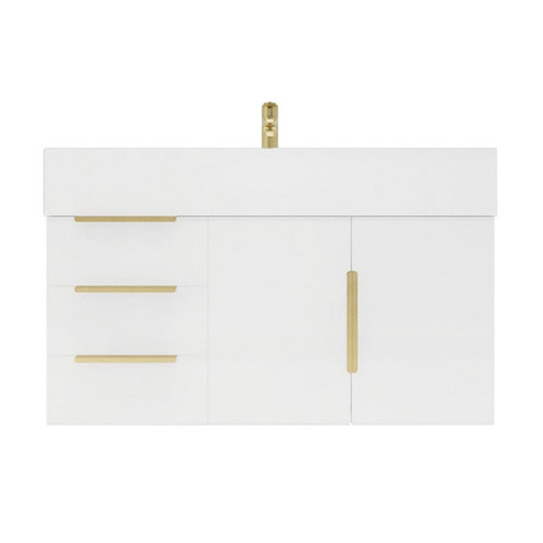 BT001 36’’White Oak Wall Mounted Vanity with Reinforced Acrylic Sink left  Side Drawers)