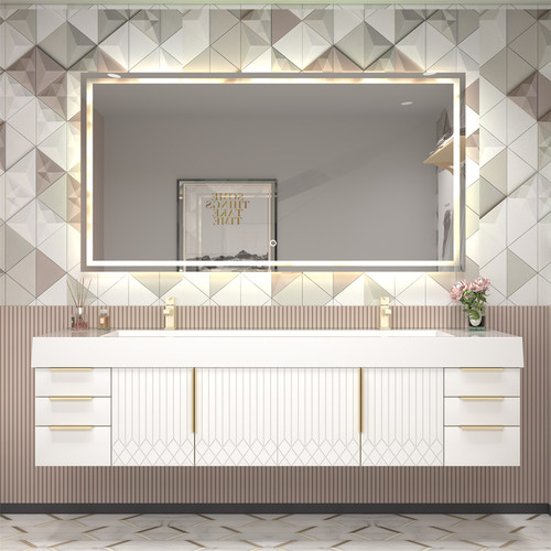 Milana 84" Floating Bathroom Vanity with Reinforced Acrylic Double Sink in Gloss White