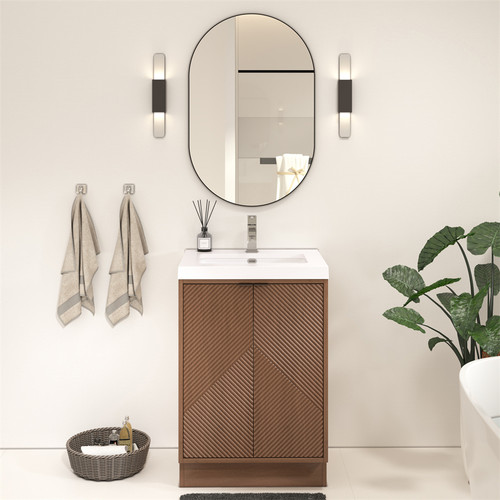 MT 24" Fluted Freestanding Bathroom Vanity with Reinforced Acrylic Sink