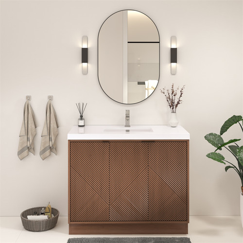 MF 42" Fluted Freestanding Bathroom Vanity with Reinforced Acrylic Sink (Left Side Doors)