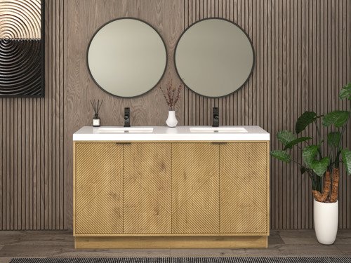 MT 60" Fluted Freestanding Bathroom Vanity with Reinforced Acrylic DOUBLE Sink