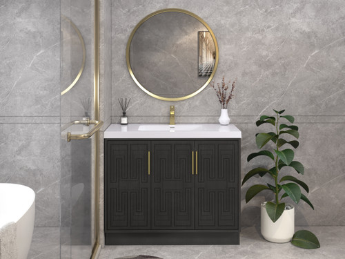 Bella 42" Geometric Freestanding Bathroom Vanity with Reinforced Acrylic Sink(Left side door)
