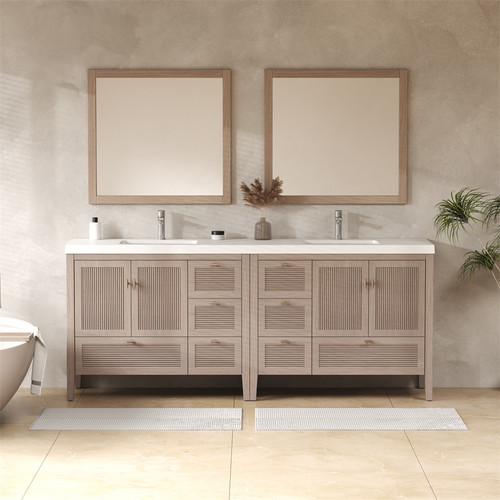 NCS 84" Louvered Freestanding Bathroom Vanity with Double Acrylic Sink