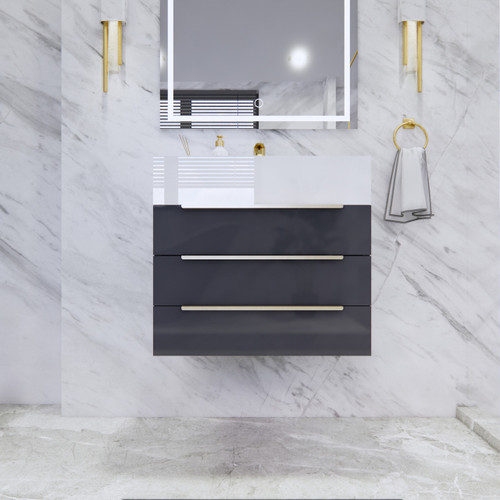 BT001 30" Modern Wall-Mounted Floating Bathroom Vanity with Reinforced Acrylic Sink Top