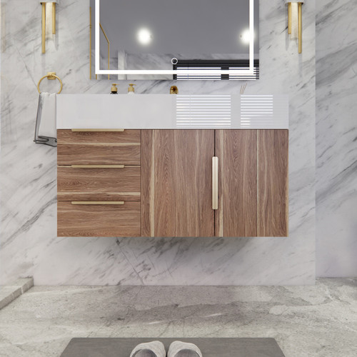BT001 36" Modern Wall-Mounted Floating Bathroom Vanity with Left Drawers and Reinforced Acrylic Sink Top