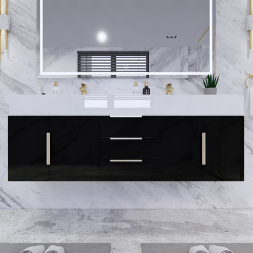 BT001 60" Modern Wall-Mounted Floating Double Sink Bathroom Vanity with Reinforced Acrylic Sink Top