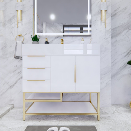 BT001 36" Modern Freestanding Bathroom Vanity with Left Drawers & Reinforced Acrylic Sink Top