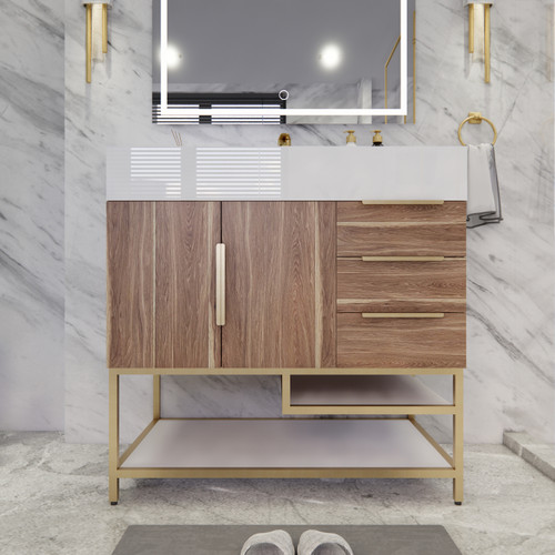 BT001 36" Modern Freestanding Bathroom Vanity with Right Drawers & Reinforced Acrylic Sink Top