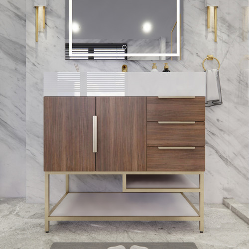 BT001 42" Modern Freestanding Bathroom Vanity with Right Drawers & Reinforced Acrylic Sink Top