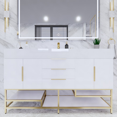 BT001 60" Modern Freestanding Single Sink Bathroom Vanity with Reinforced Acrylic Sink Top