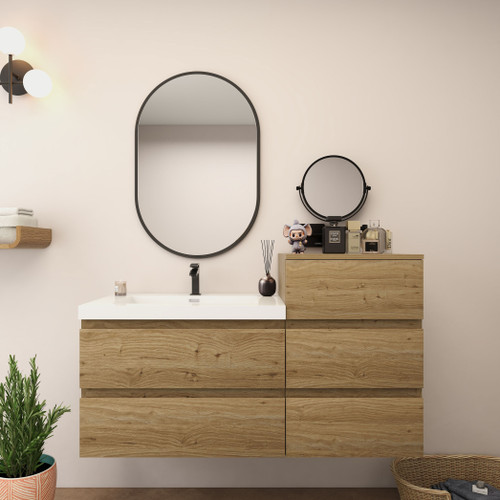 MOB 50" Modern Wall-Mounted Floating Bathroom Vanity with 20" Side Storage Cabinet & Reinforced Acrylic Sink Top