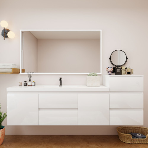 MOB 80" Modern Wall-Mounted Floating Single Sink Bathroom Vanity with 20" Side Storage Cabinet & Reinforced Acrylic Sink Top