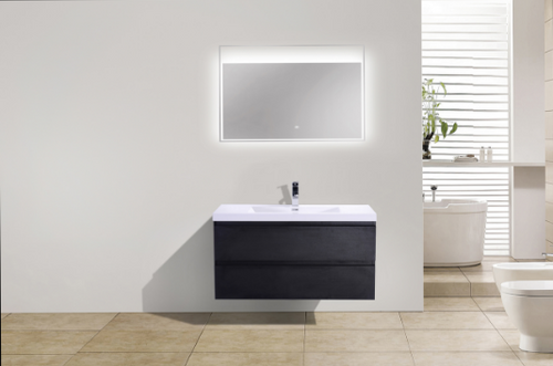 MORENO MOB 42" BLACK MOUNTED MODERN BATHROOM VANITY WITH REEINFORCED ACRYLIC SINK