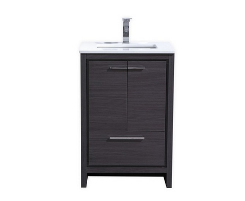 MORENO DOLCE 24'' DARK GRAY OAK MODERN BATHROOM VANITY W/ 2 DOORS AND ACRYLIC SINK