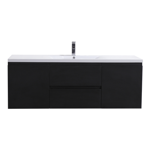 MORENO MOB 60" SINGLE SINK BLACK WALL MOUNTED MODERN BATHROOM VANITY WITH REEINFORCED ACRYLIC SINK