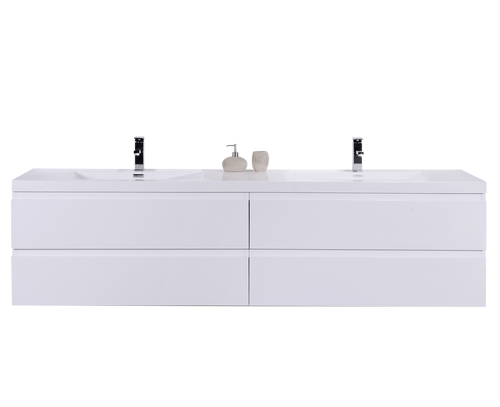 MORENO MOB 72" GLOSS WHITE WALL MOUNTED MODERN BATHROOM VANITY WITH REEINFORCED ACRYLIC SINK