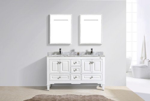 SYCA 60" DOUBLE SINK WHITE BATHROOM VANITY WITH CARRARA MARBLE TOP