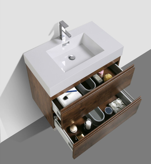 MORENO MOF 24" ROSEWOOD WALL MOUNTED MODERN BATHROOM VANITY WITH