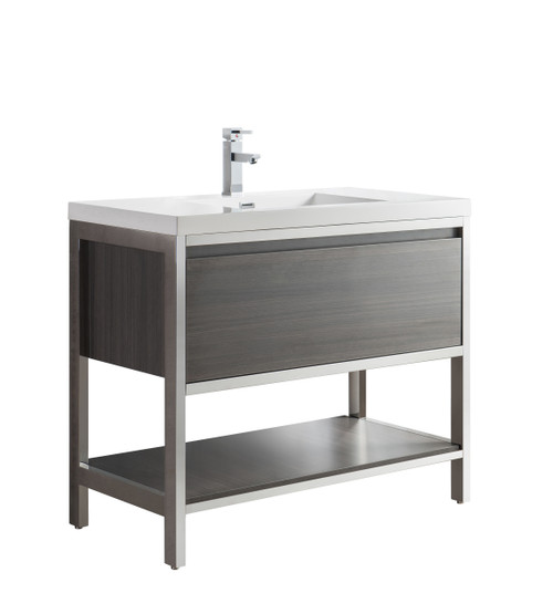 Lake 42" Grey Oak Free Standing Modern Bathroom Vanity with Chrome Stainless Steel Frame with Acrylic Sink