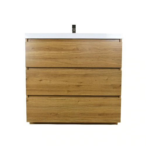 MOA 36'' NATURE OAK MODERN BATHROOM VANITY W/ 3 DRAWERS AND ACRYLIC SINK