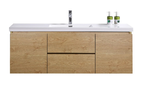 MORENO MOB 60" SINGLE SINK NEW ENGLAND OAK WALL MOUNTED MODERN BATHROOM VANITY WITH REINFORCED ACRYLIC SINK