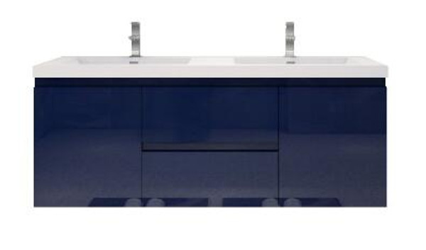 MORENO MOB 60" DOUBLE SINK HIGH GLOSS NIGHT BLUE WALL MOUNTED MODERN BATHROOM VANITY WITH REEINFORCED ACRYLIC SINK