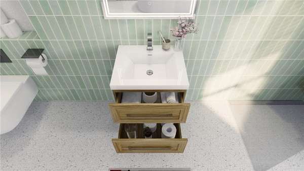 T&T 30 Inch Wall Mounted Vanity with Reinforced Acrylic Sink White Oak