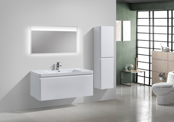 HAPPY 48" HIGH GLOSS WHITE WALL MOUNTED MODERN BATHROOM VANITY W/ 2 DRAWERS AND REEINFORCED ACRYLIC SINK