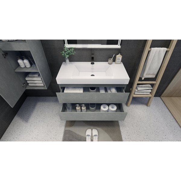 MOENO 42" CONCRETE GREY WALL MOUNTED MODERN BATHROOM VANITY WITH REEINFORCED ACRYLIC SINK