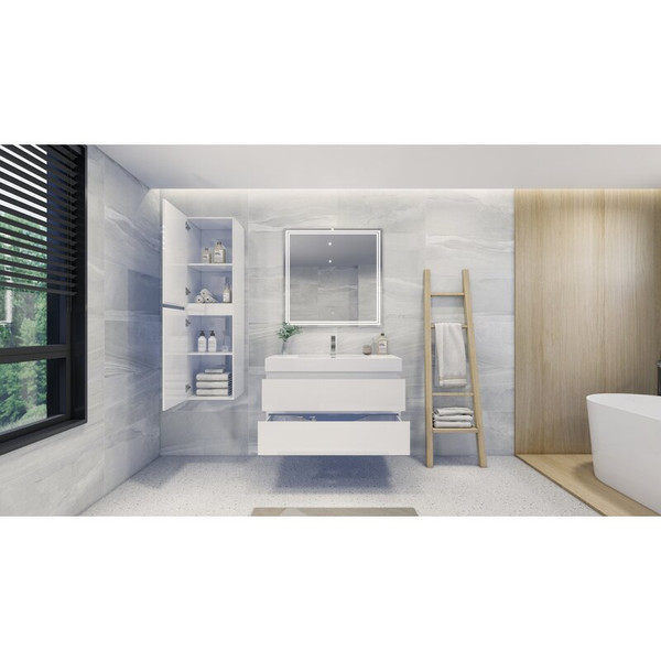 MOENO 42" HIGH GLOSS WHITE WALL MOUNTED MODERN BATHROOM VANITY WITH REEINFORCED ACRYLIC SINK