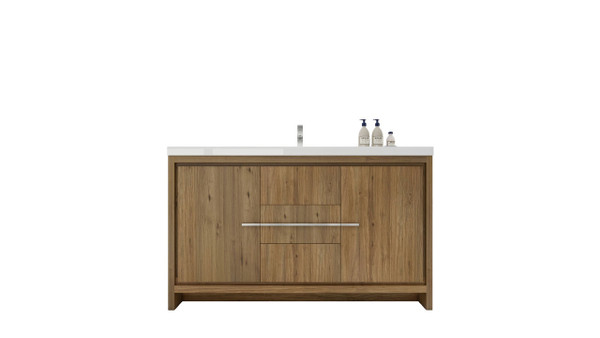 DOLCE 60'' NATURAL OAK MODERN BATHROOM VANITY AND ACRYLIC SINK