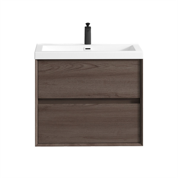 SLIM 30" RED OAK WALL MOUNTED VANITY WITH REINFORCED ACRYLIC SINK