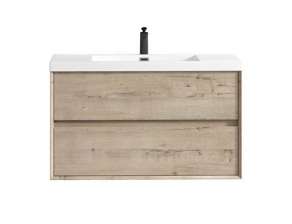 SLIM 42"LIGHT  WHITE OAK WALL MOUNTED VANITY WITH REINFORCED ACRYLIC SINK