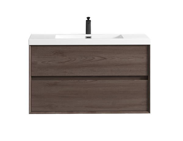 SLIM 42"RED OAK WALL MOUNTED VANITY WITH REINFORCED ACRYLIC SINK