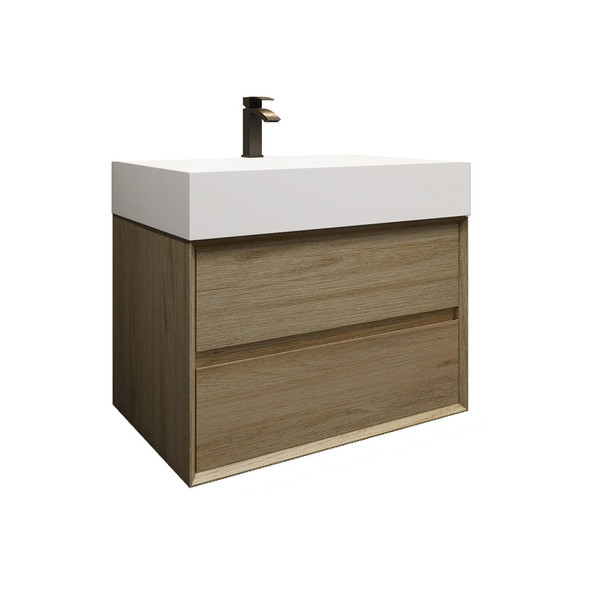 MAX 30" Coffee Wood Wall Mounted Bath Vanity with 16 Acrylic Sink