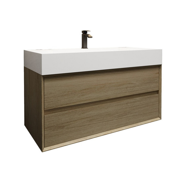 MAX 42" Coffee Wood Wall Mounted Bath Vanity with 16 Acrylic Sink