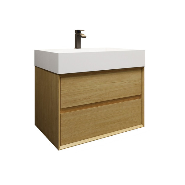 MAX 30" Teak  Wood Wall Mounted Bath Vanity with 16 Acrylic Sink