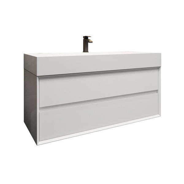 MAX 48" Gloss White Wall Mounted Bath Vanity with 16 Acrylic Sink