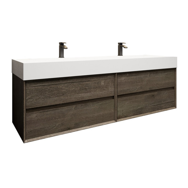 MAX 72" Double Sink Hard Wood Wall Mounted Bath Vanity with 16 Acrylic Sink