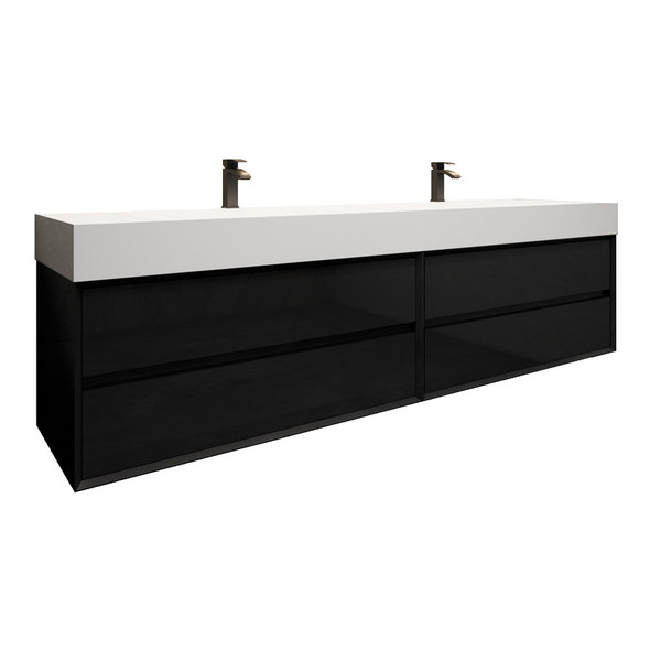 MAX 84" Double Sink Gloss Black  Wall Mounted Bath Vanity with 16 Acrylic Sink