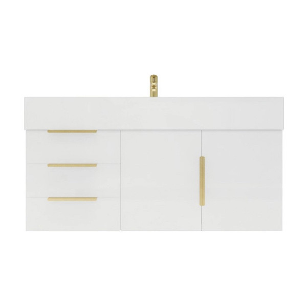 BT001 42'' WALL MOUNTED VANITY WITH REINFORCED ACRYLIC SINK (LEFT SIDE DRAWERS)