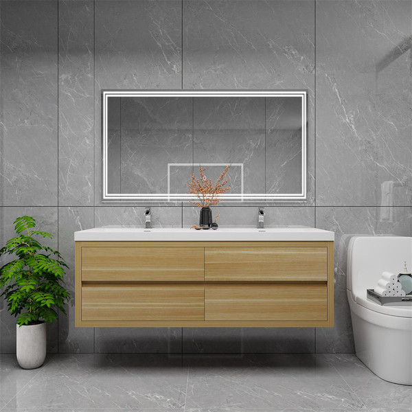 Louis 60" Floating Bathroom Vanity with Reinforced Acrylic Double Sink