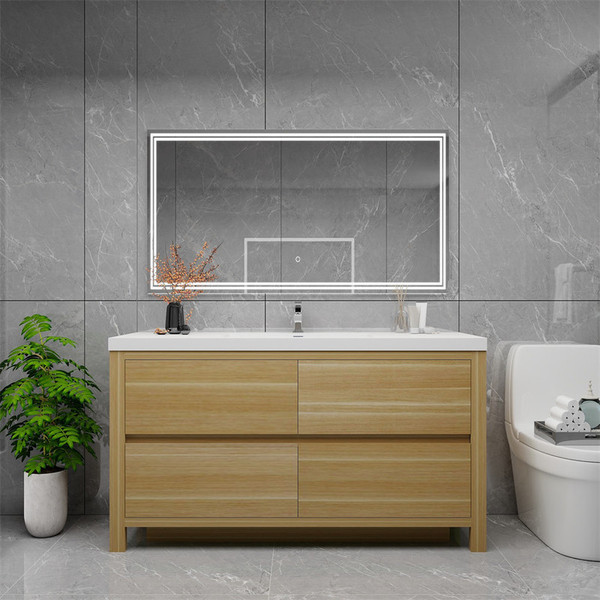 Louis 60" Freestanding Bathroom Vanity with Reinforced Acrylic Single Sink