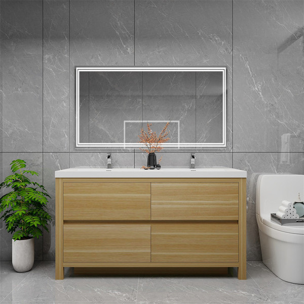 Louis 60" Freestanding Bathroom Vanity with Reinforced Acrylic Double Sink