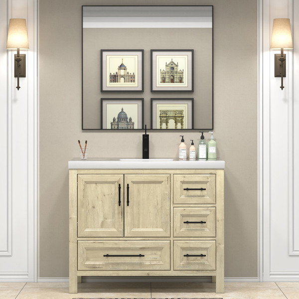 VIV 42" Solid Wood Freestanding Bathroom Vanity with Reinforced Acrylic Sink (Right Side Drawers)