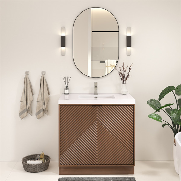 MT 36" Fluted Freestanding Bathroom Vanity with Reinforced Acrylic Sink